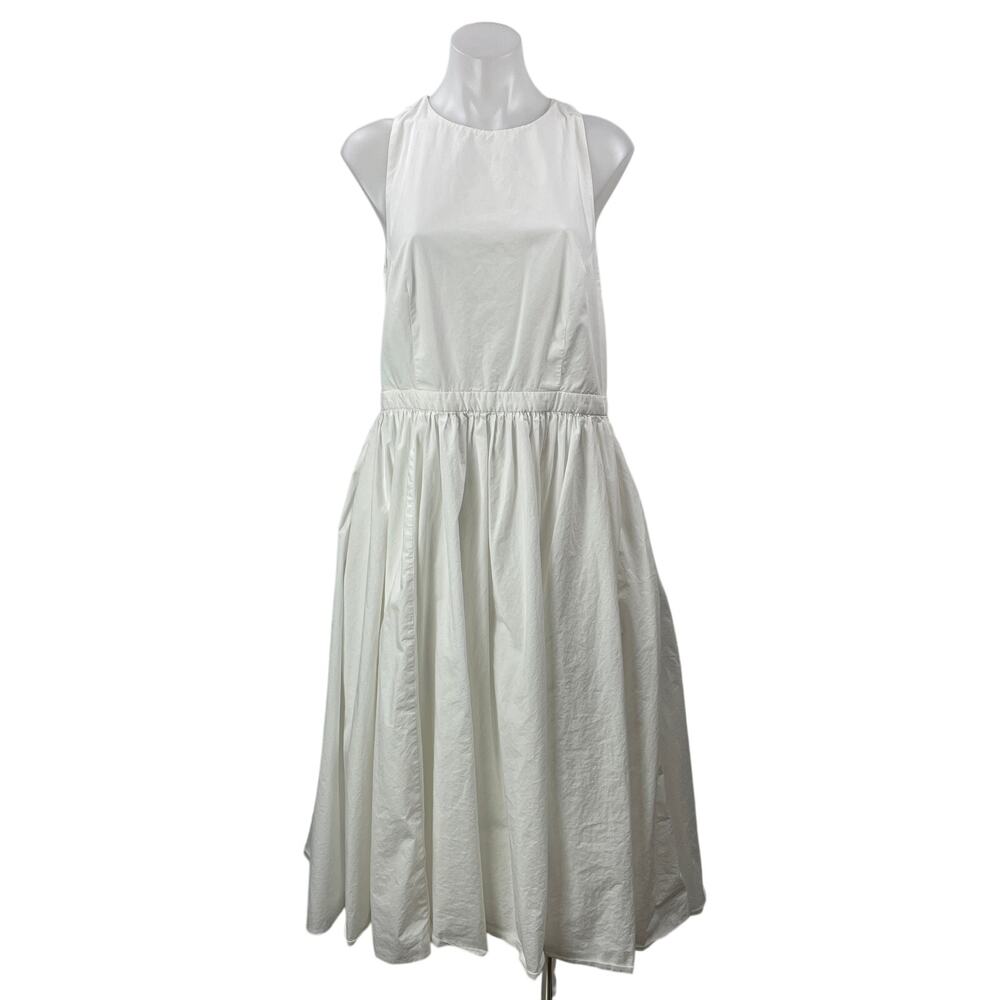 J.Crew Womens White Sleeveless Round Neck Pleated Fit & Flare Midi Dress Size 10
